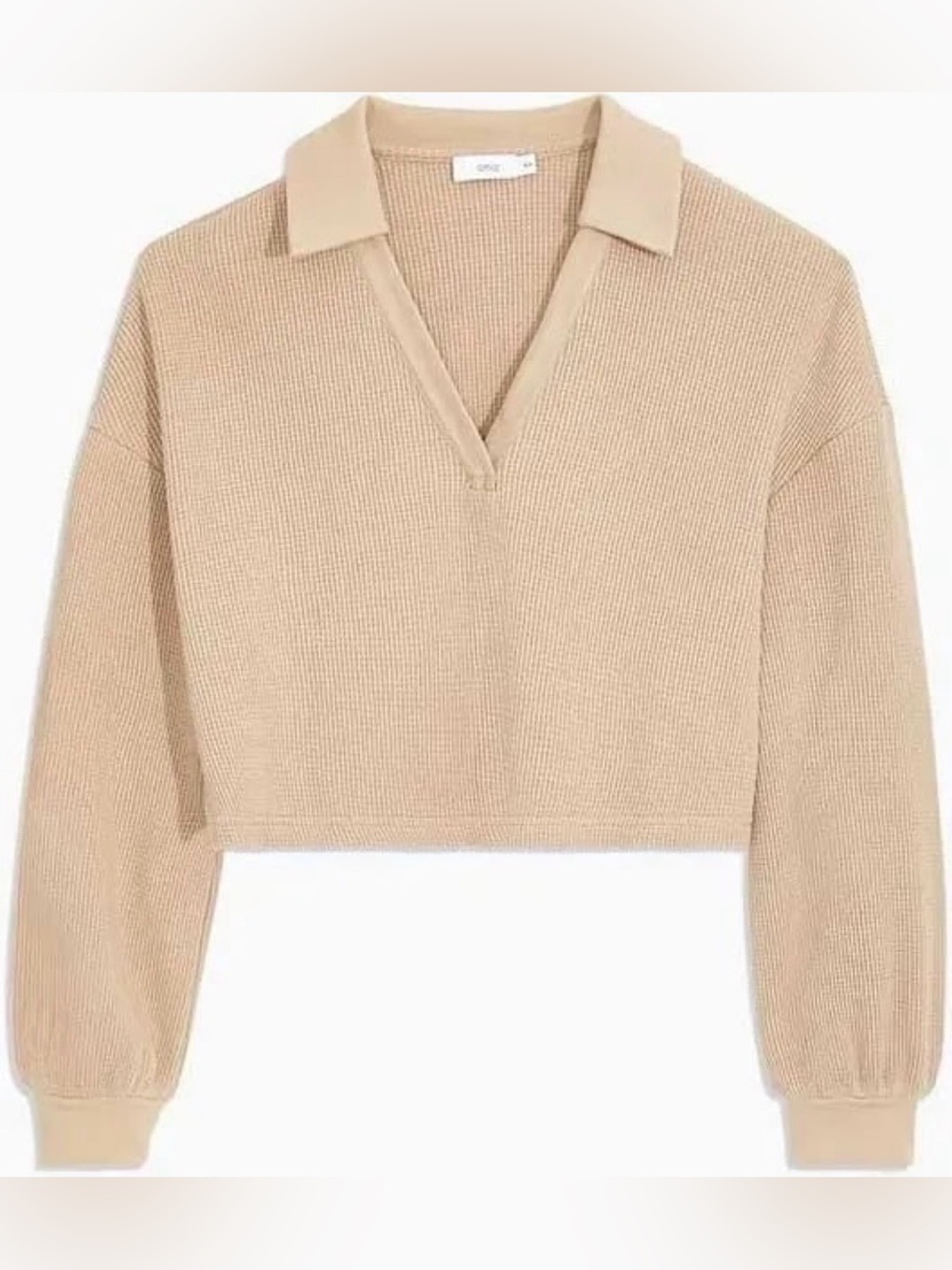 Onia Beige V-Neck Cropped Polo Sweater